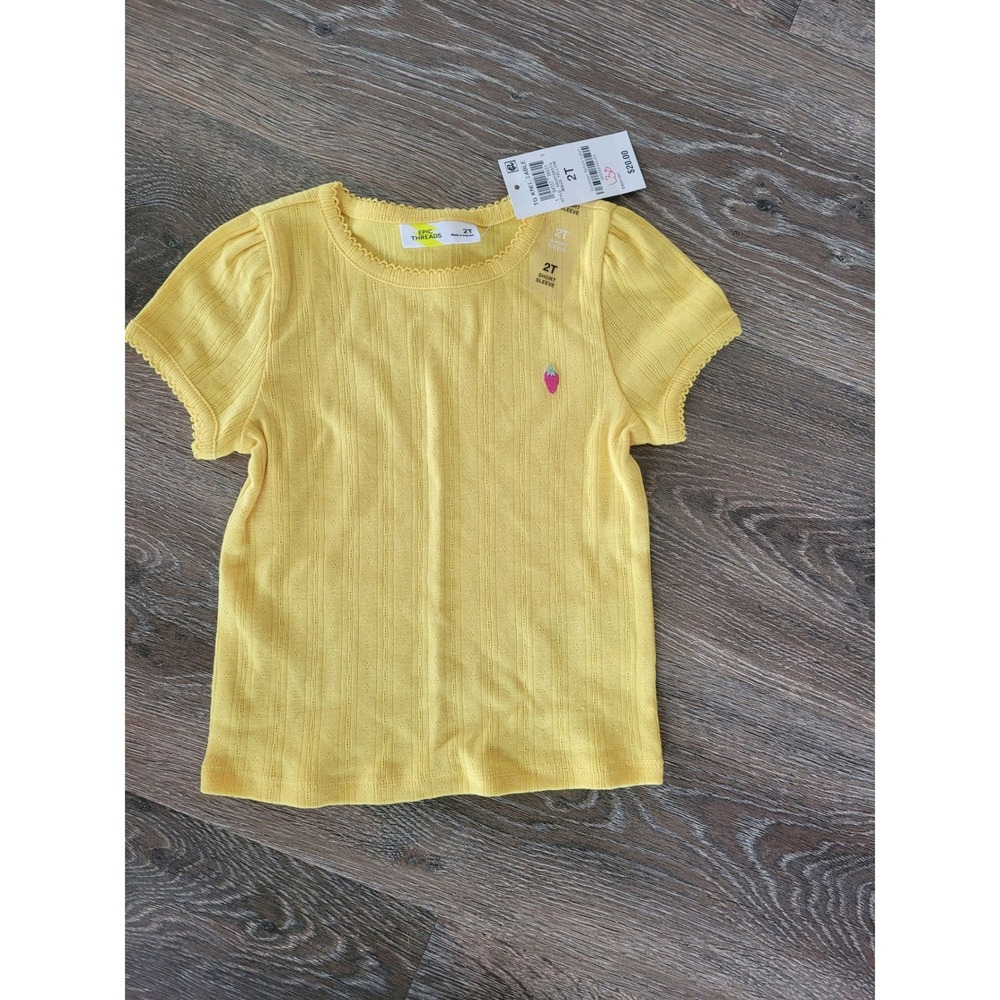 Epic Threads Girls 2T Maize Yellow Pointelle Strawberry Short Sleeve Top NEW #8
